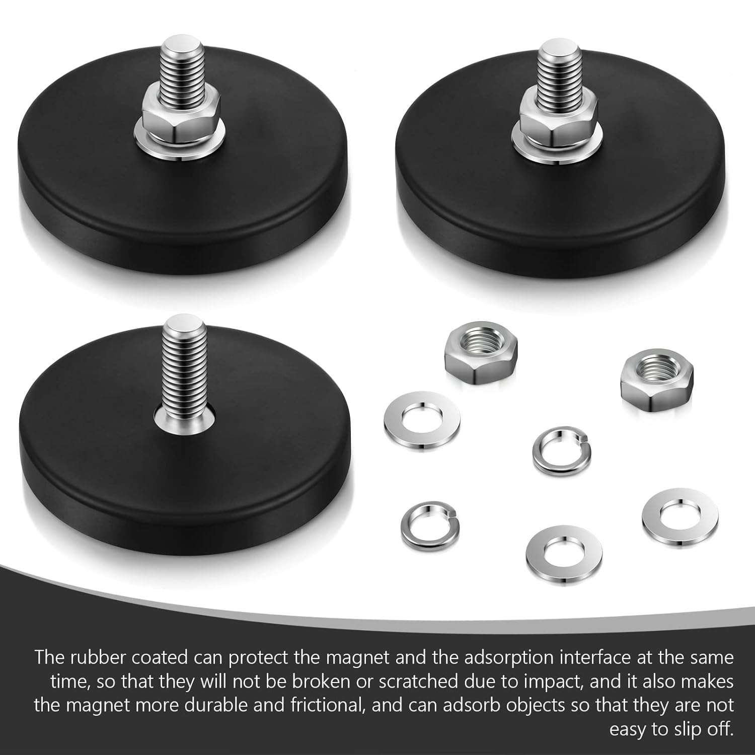 Pack of 10 Rubber Coated M6 Male Neodymium Magnet Base Anti Scratch and M6 Male Thread Rubber Coating Magnets with Bolts and Nuts Lighting Camera Tools(10 Packs)